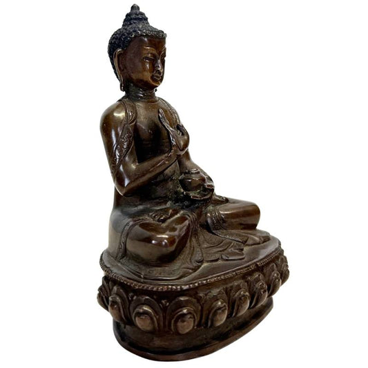 Antique Nepalese Medicine Buddha – Bronze, 13 cm – three-quarter front view