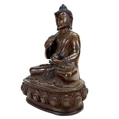 Antique Nepalese Medicine Buddha – Bronze, 13 cm – opposite three-quarter front view