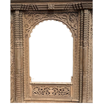 Antique Nepalese Newari San Jhya Portal – Carved Teak, 365 cm – left three-quarter rear view
