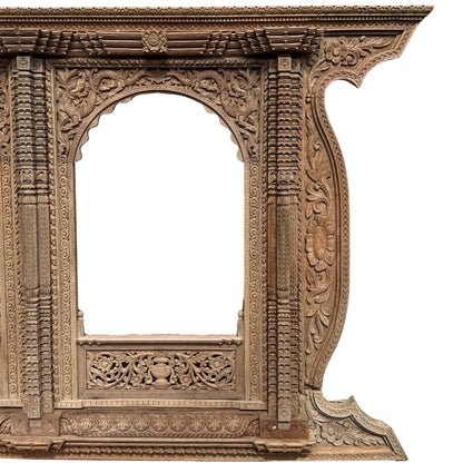 Antique Nepalese Newari San Jhya Portal – Carved Teak, 365 cm – right three-quarter rear view