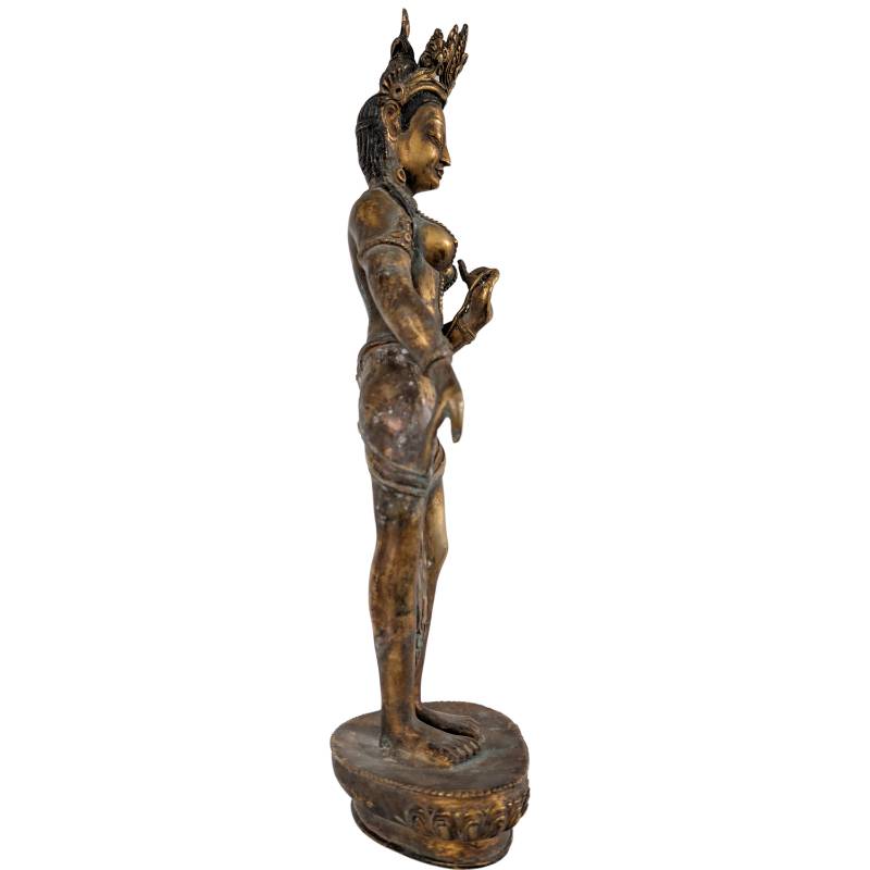 Antique Nepalese Standing Tara – Gilt Bronze, 18th Century Attribution, 41 cm – left three-quarter rear view