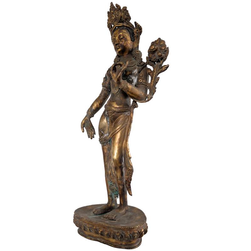 Antique Nepalese Standing Tara – Gilt Bronze, 18th Century Attribution, 41 cm – close view of the upper section