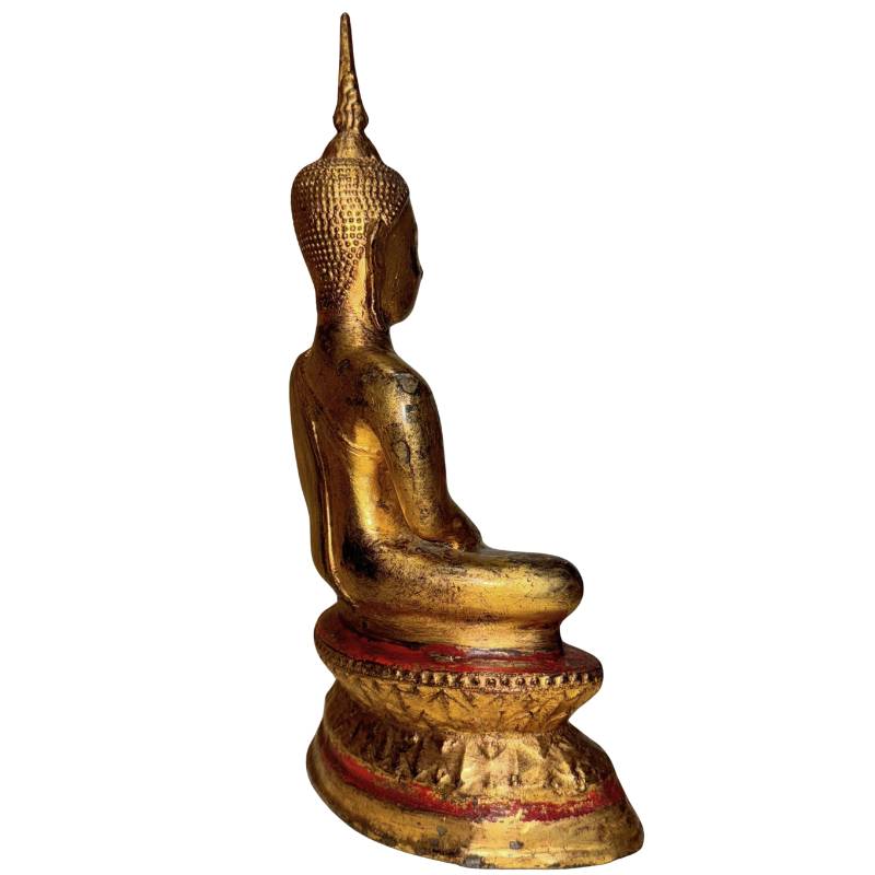 Antique Northern Thai Lanna Buddha – Gilt Bronze, 26 cm – left three-quarter rear view
