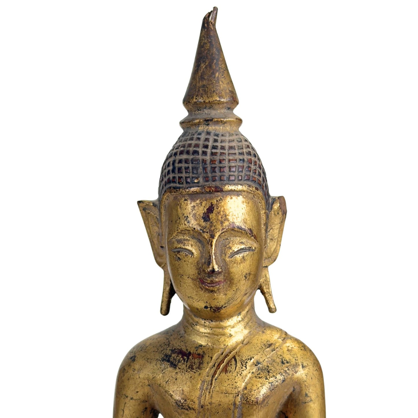 Antique Northern Thai Lanna Buddha – Gilt Teak, 19th Century – right three-quarter rear view
