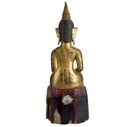 Antique Northern Thai Lanna Buddha – Gilt Teak, 19th Century – left-side view
