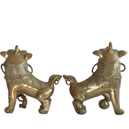 Antique Pair of Chinese Guardian Lions – Gilt Bronze, ca. 1880–1910, 40 cm – left-side view