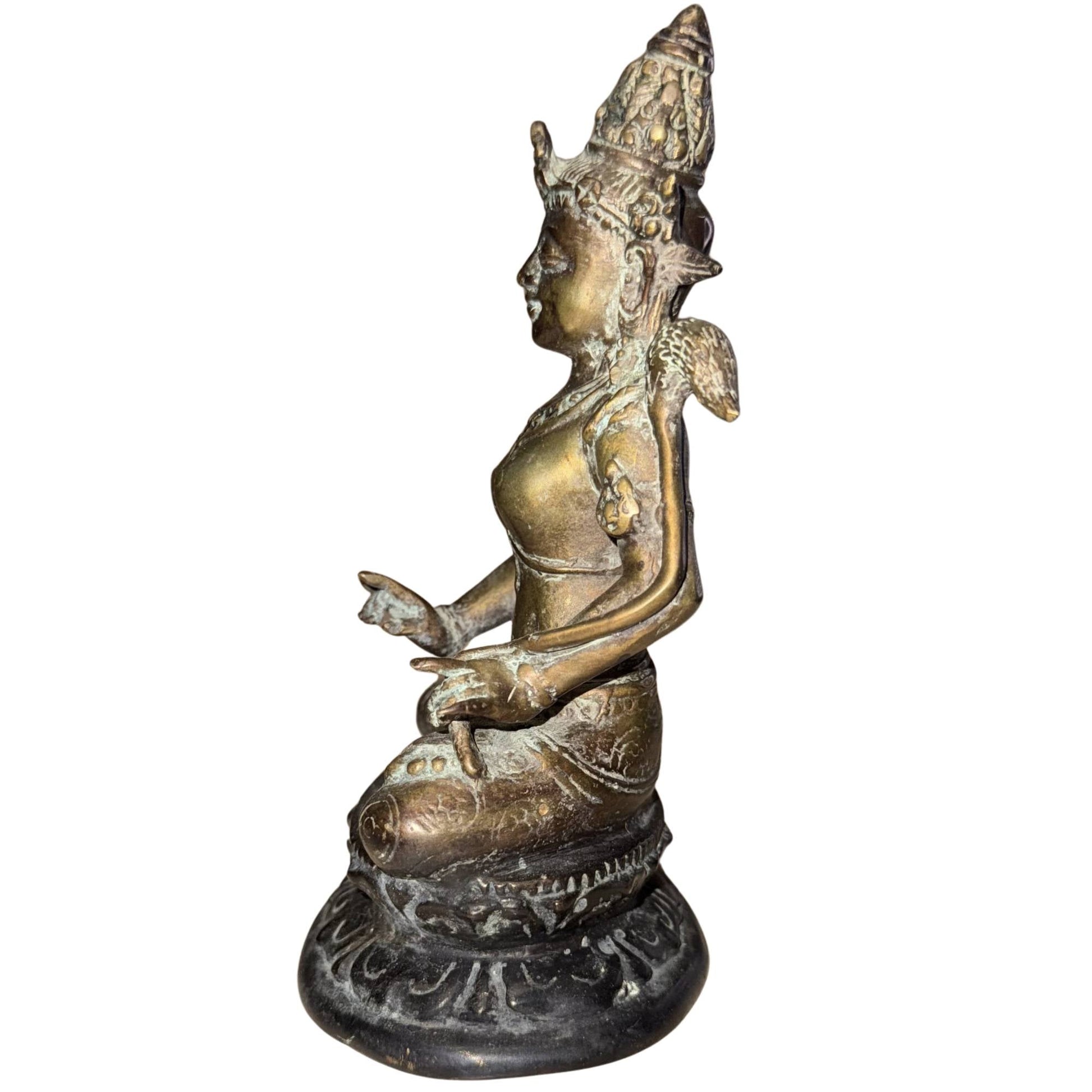 Antique Pair of Himalayan Bodhisattvas – Bronze, 14 cm – opposite three-quarter front view