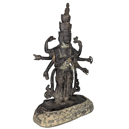 Antique Pair of Sahasrabhuja Avalokiteshvara – Gilt Bronze, 21 & 19 cm – left-side view