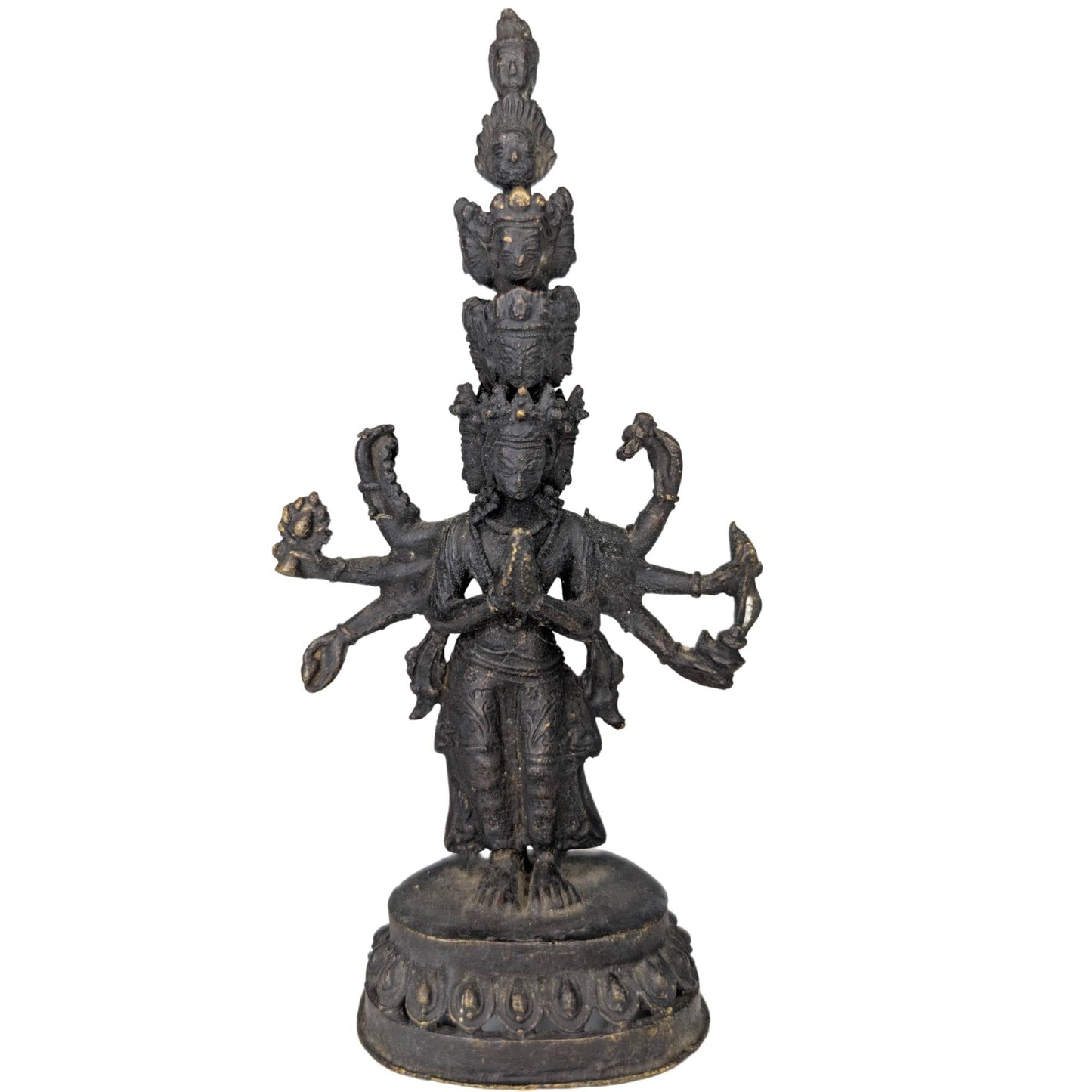 Antique Pair of Sahasrabhuja Avalokiteshvara – Gilt Bronze, 21 & 19 cm – opposite three-quarter front view