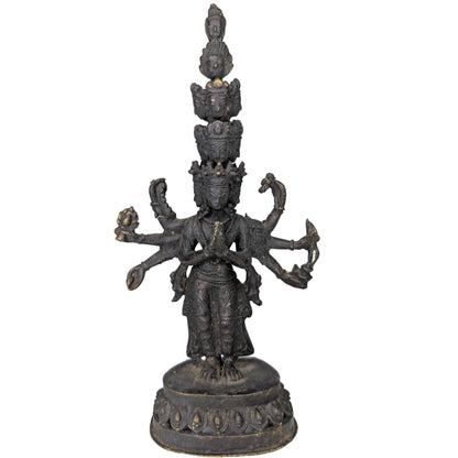 Antique Pair of Sahasrabhuja Avalokiteshvara – Gilt Bronze, 21 & 19 cm – opposite three-quarter front view