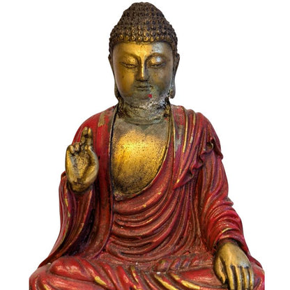 Antique Sino-Tibetan Bronze Buddha in Abhaya Mudra – close view of the upper section