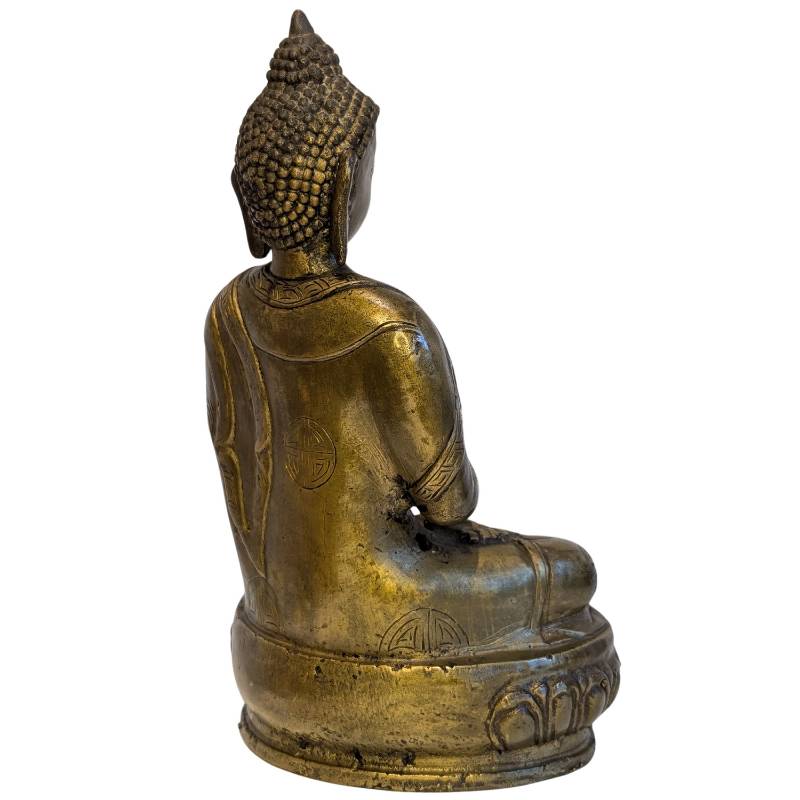 Antique Sino-Tibetan Bronze Buddha in Dharmachakra Mudra – left three-quarter rear view