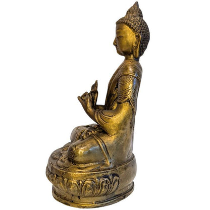 Antique Sino-Tibetan Bronze Buddha in Dharmachakra Mudra – right-side view