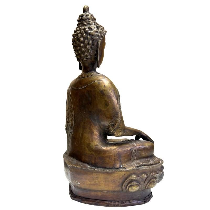 Antique Sino-Tibetan bronze Medicine Buddha, rear-left view