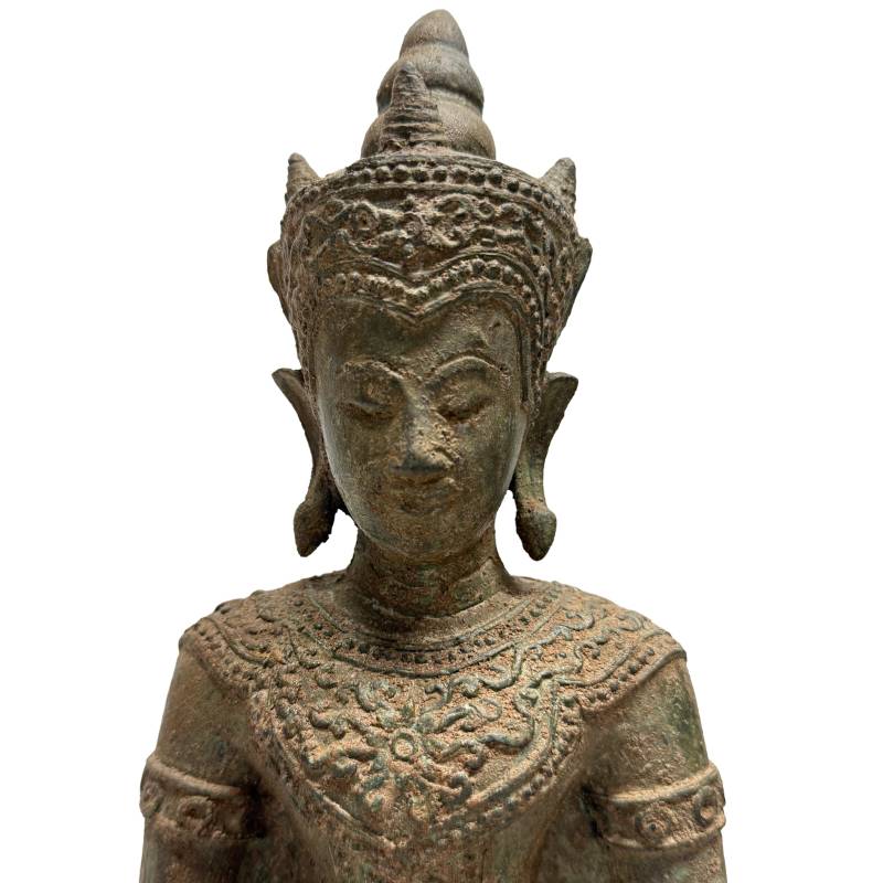 Antique Southeast Asian Meditation Buddha – Bronze, 37 cm – close view of the upper section