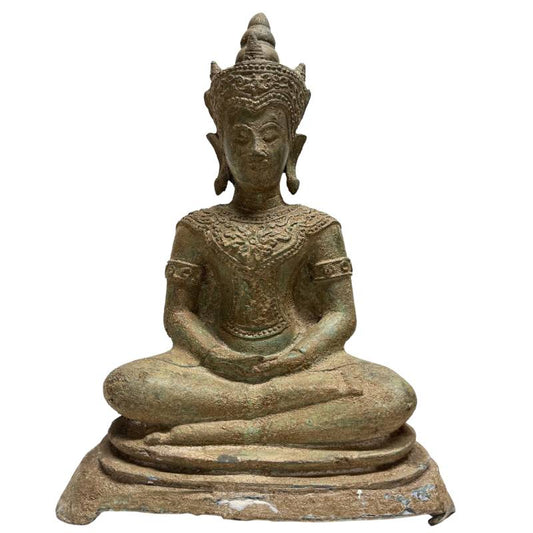 Antique Southeast Asian Meditation Buddha – Bronze, 37 cm – front view
