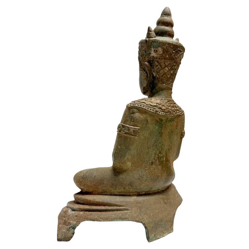 Antique Southeast Asian Meditation Buddha – Bronze, 37 cm – right three-quarter rear view