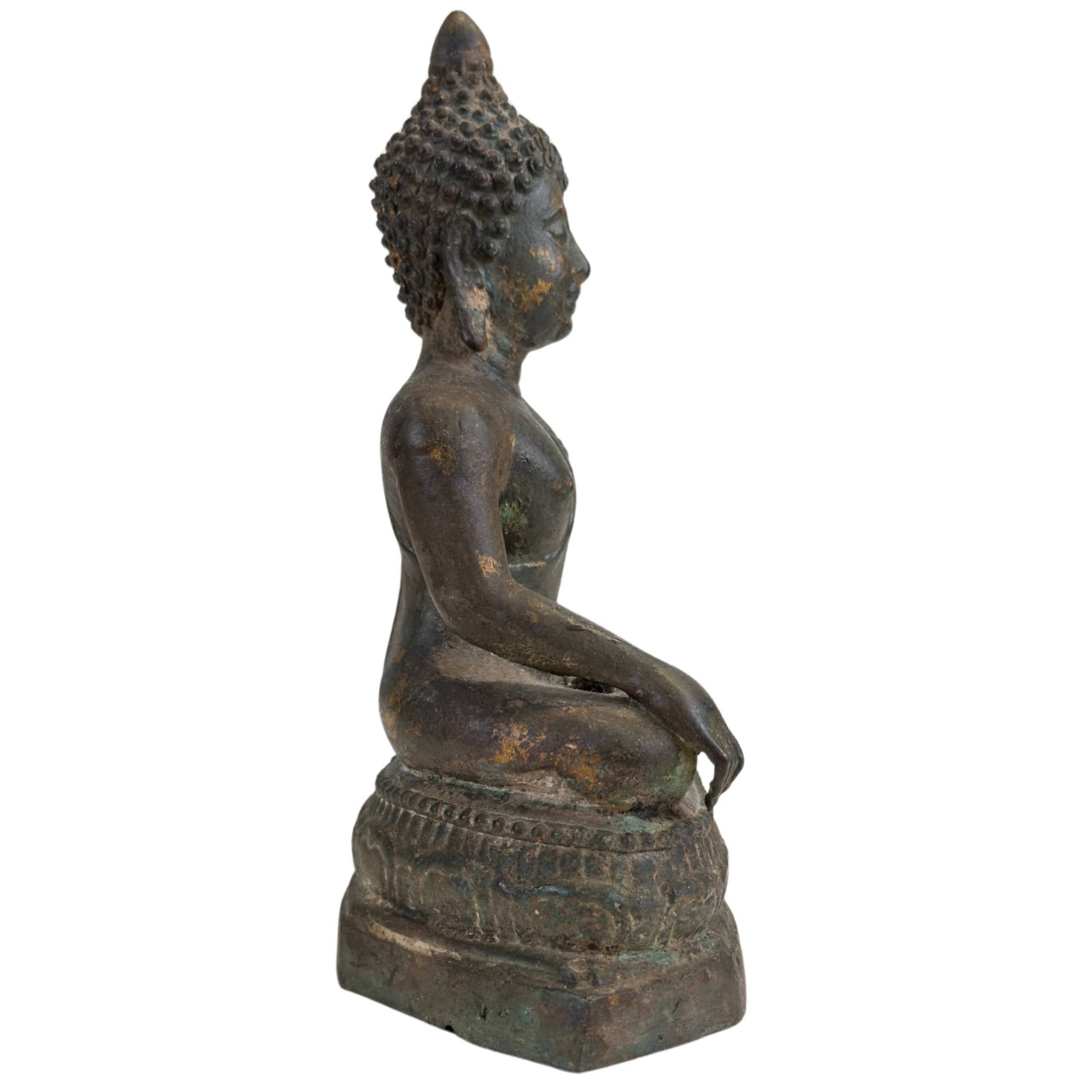 Antique Thai Ayutthaya Buddha – Bronze, 17th–18th Century – left-side view