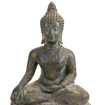 Antique Thai Ayutthaya Buddha – Bronze, 17th–18th Century – opposite three-quarter front view