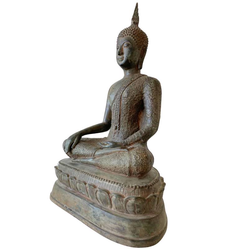 Antique Thai Ayutthaya-Style Buddha – Bronze, 39.4 cm – three-quarter front view