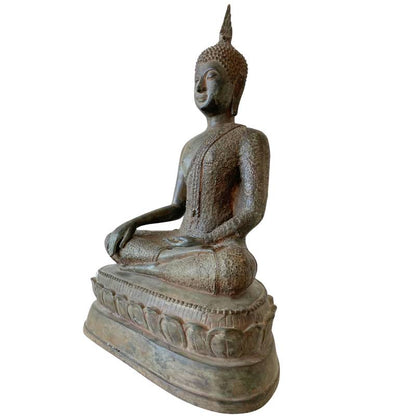 Antique Thai Ayutthaya-Style Buddha – Bronze, 39.4 cm – three-quarter front view