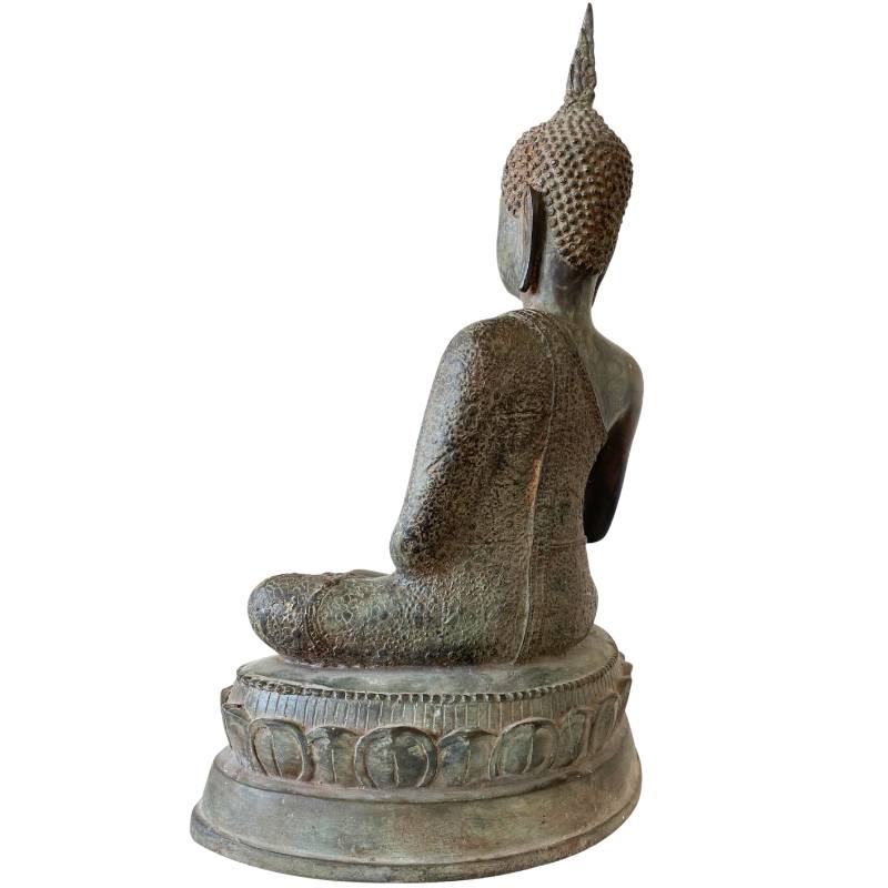 Antique Thai Ayutthaya-Style Buddha – Bronze, 39.4 cm – left three-quarter rear view