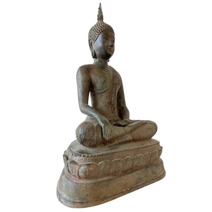 Antique Thai Ayutthaya-Style Buddha – Bronze, 39.4 cm – opposite three-quarter front view