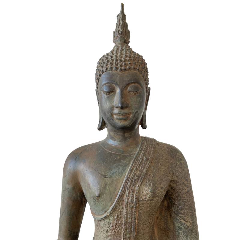 Antique Thai Ayutthaya-Style Buddha – Bronze, 39.4 cm – close view of the upper section