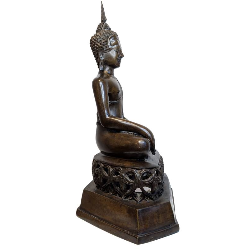 Antique Thai Bronze Buddha in Bhumisparsha Mudra – three-quarter front view