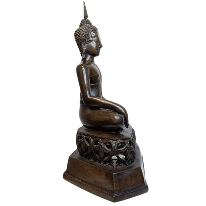 Antique Thai Bronze Buddha in Bhumisparsha Mudra – three-quarter front view