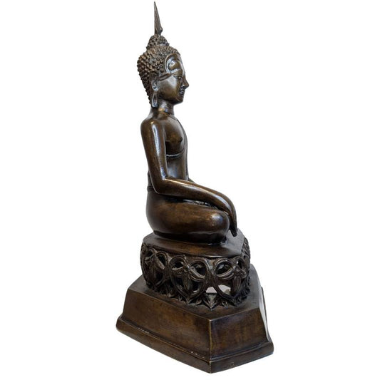 Antique Thai Bronze Buddha in Bhumisparsha Mudra – three-quarter front view