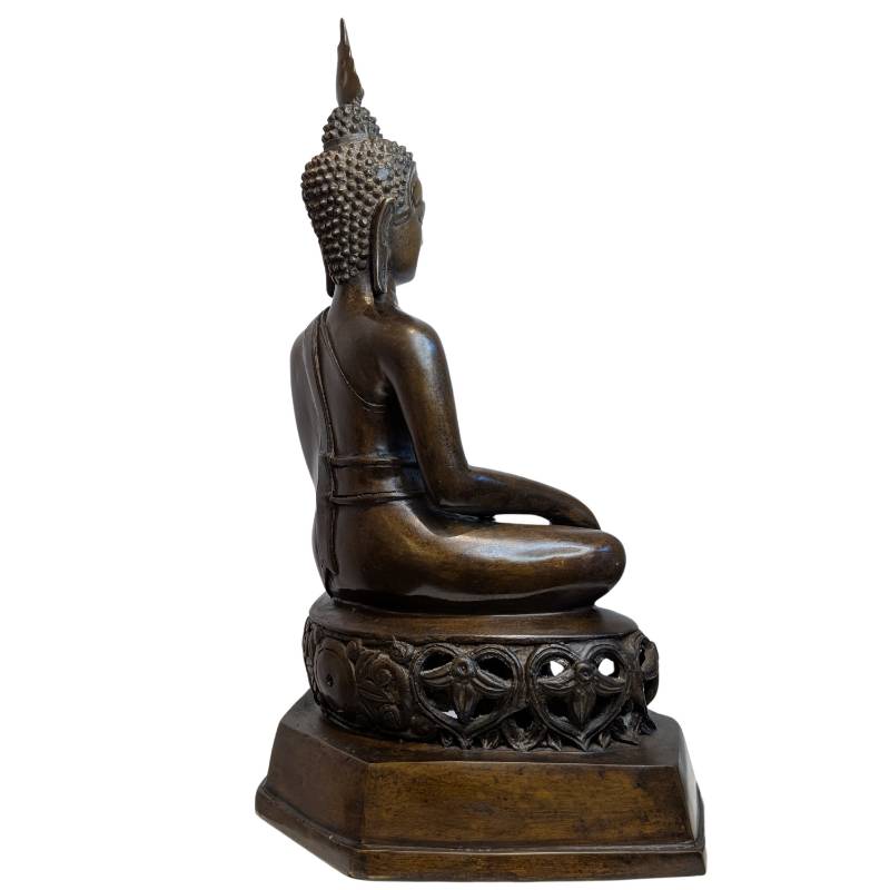 Antique Thai Bronze Buddha in Bhumisparsha Mudra – left-side view