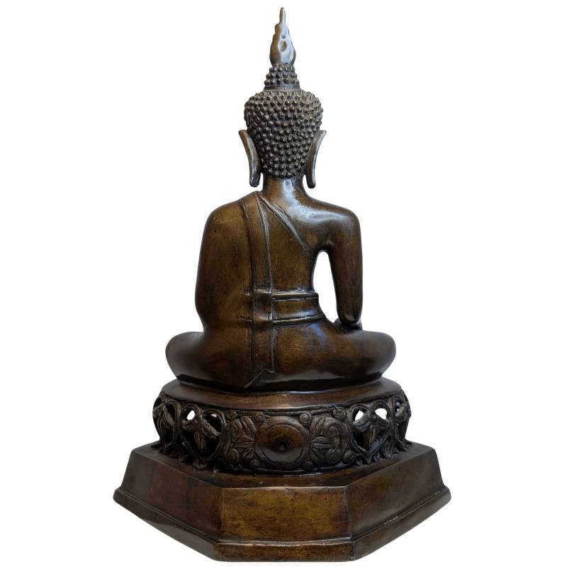 Antique Thai Bronze Buddha in Bhumisparsha Mudra – left three-quarter rear view