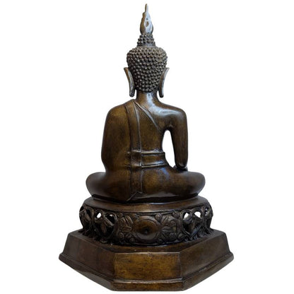 Antique Thai Bronze Buddha in Bhumisparsha Mudra – left three-quarter rear view