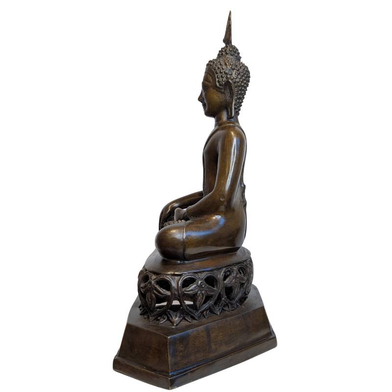 Antique Thai Bronze Buddha in Bhumisparsha Mudra – right three-quarter rear view