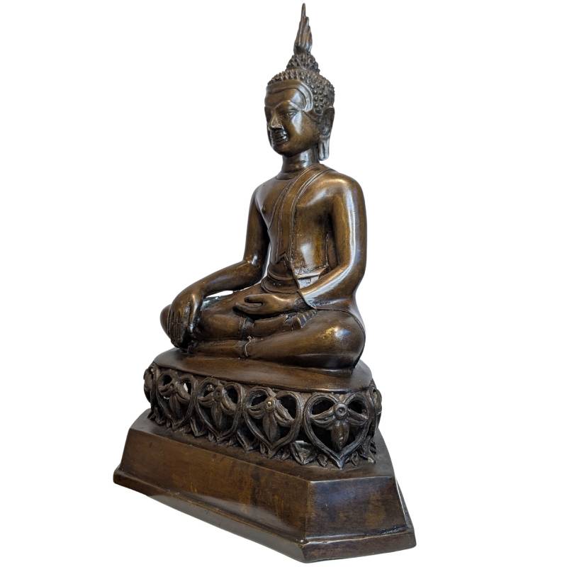 Antique Thai Bronze Buddha in Bhumisparsha Mudra – right-side view