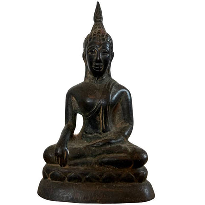 Front view of second antique Thai bronze Buddha in Bhumisparsha Mudra