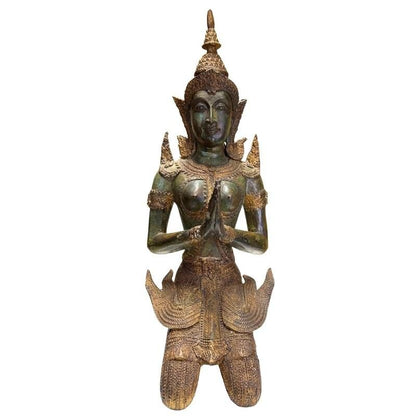 Pair of Antique Thai Bronze Kneeling Temple Guardians – left-side view