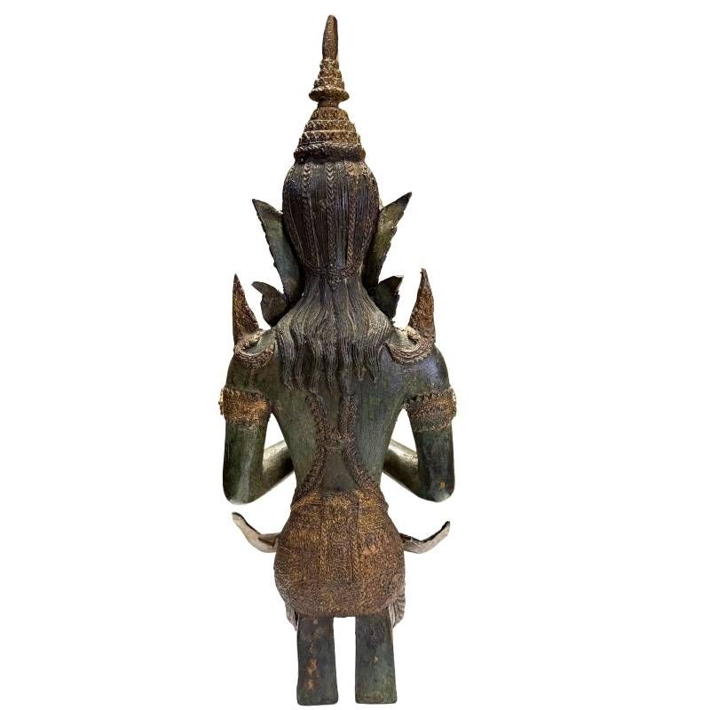 Pair of Antique Thai Bronze Kneeling Temple Guardians – right-side view
