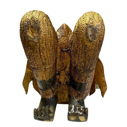 Pair of Antique Thai Bronze Kneeling Temple Guardians – additional side detail