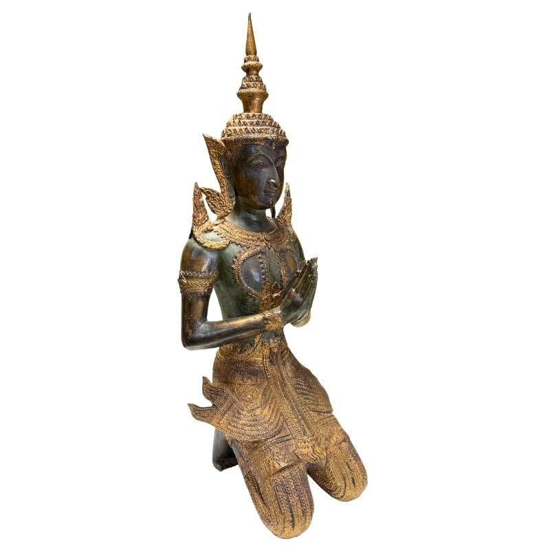 Pair of Antique Thai Bronze Kneeling Temple Guardians – casting and construction detail