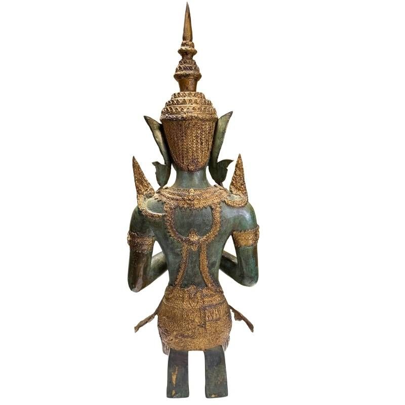 Pair of Antique Thai Bronze Kneeling Temple Guardians – reverse surface detail