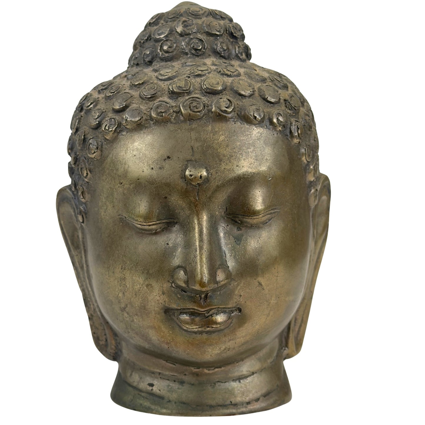 Antique Thai bronze Buddha head, ca. 1880–1920, front view