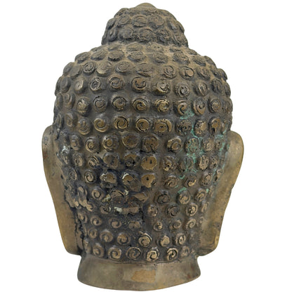 Rear view of the antique Thai Buddha head showing individually modelled hair curls