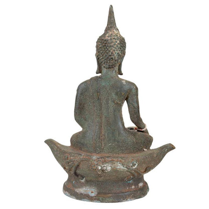 Antique Thai Buddha on Lotus – Bronze, 24.5 cm – rear view