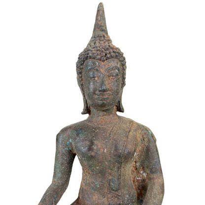 Antique Thai Buddha on Lotus – Bronze, 24.5 cm – close view of the upper section
