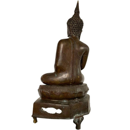 Antique Thai Buddha on Temple Base – Bronze, 19th Century, 52 cm – rear view