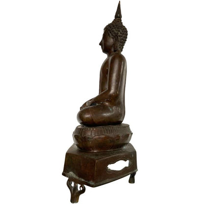 Antique Thai Buddha on Temple Base – Bronze, 19th Century, 52 cm – left three-quarter rear view