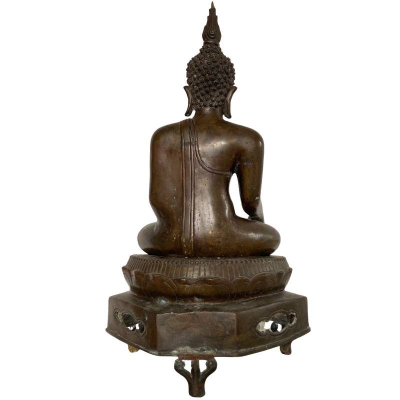 Antique Thai Buddha on Temple Base – Bronze, 19th Century, 52 cm – right three-quarter rear view