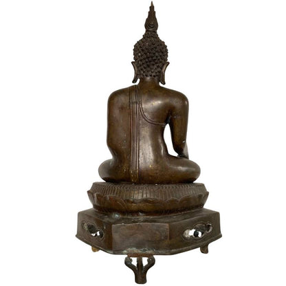 Antique Thai Buddha on Temple Base – Bronze, 19th Century, 52 cm – right three-quarter rear view